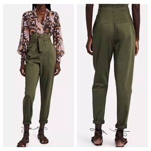 ALC Womens Krew Tapered Paperbag Pants Sz 2 Green Button Fly Quiet Luxury Retro